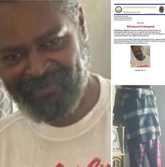 Critical Missing Alert Issued for 60-Year-Old George Carr Jr. in Petersburg, Virginia: Authorities Urge Public Assistance in Locating Missing Man with Alzheimer’s